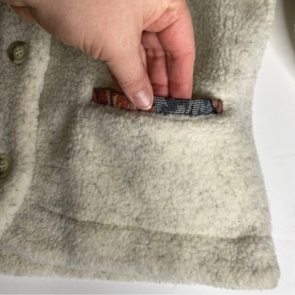 Orvis Women's Ivory Sherpa Button Front Jacket With Brocade Details Sz Sm - Picture 8 of 10